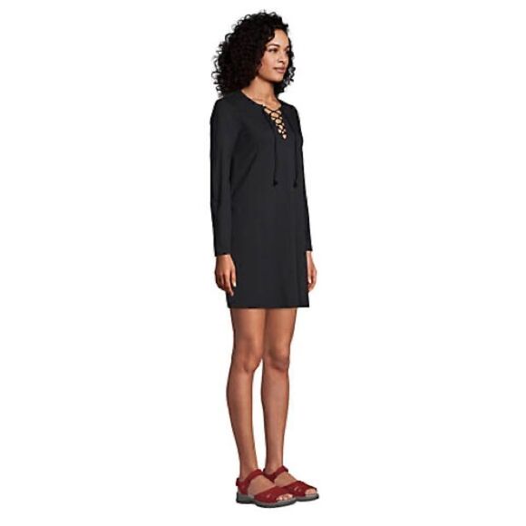 Land’s End light swimsuit cover-up V -neck crisscross drawstring black large - Picture 3 of 5